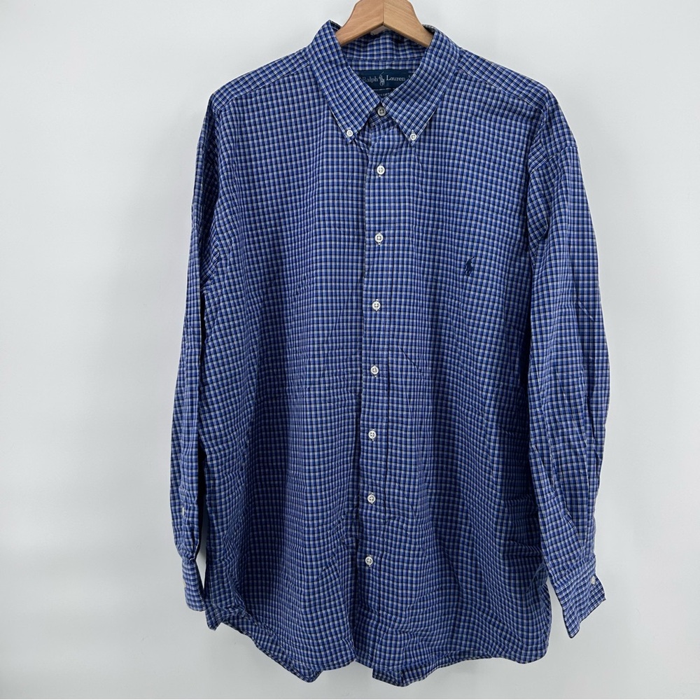 Ralph Lauren Shirt Mens 2XB Blue Check Gingham Pony Button Up Big & Tall Preppy